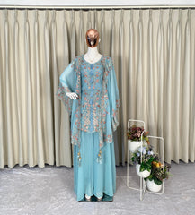 Indo Western Georgette Sequence Embroidery Work Kurta Palazzo With Shrug