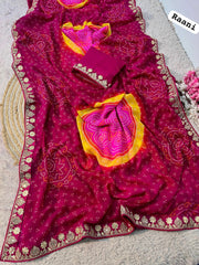 Beautiful Soft Georgette Bandhej With Gotapatti Sequence Coding Saree
