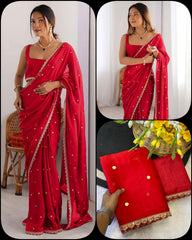 Party-wear Rangoli Silk Embroidery Sequence Work Saree