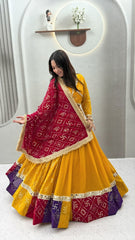 Navratri Special Georgette Embroidery & Mirror Lace Work Lehenga With Stitched Choli