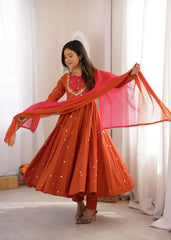 Party-wear Roman Silk Embroidery Sequence Work Anarkali Gown