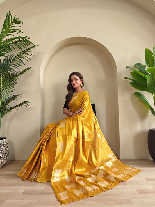 Beautiful Zari Tissue Weaving Tilak Buttis All Over Saree