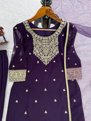 Purple Georgette Coding With Sequence Work Suit