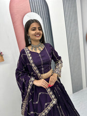 Festive Special Vichitra Silk Embroidery Thread & Sequence Work Lehenga With Stitched Blouse