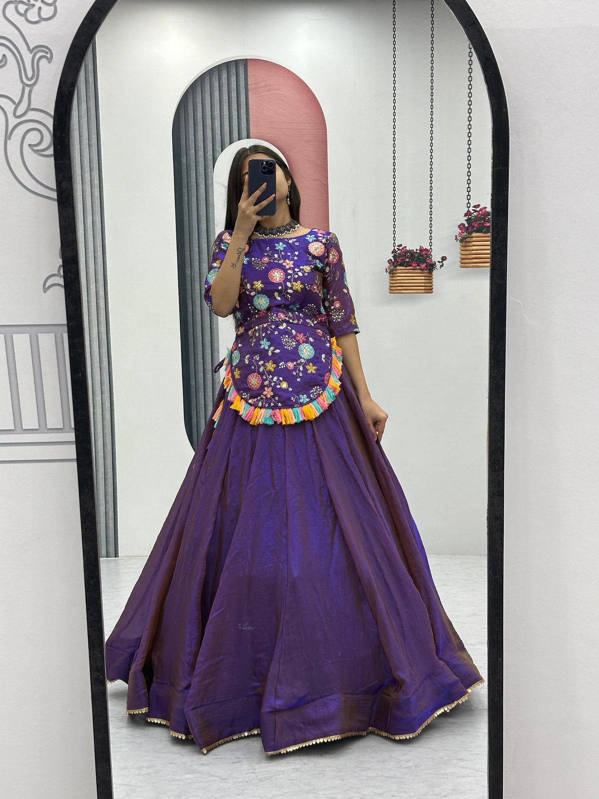 Beautiful Festival Special Pure Fendy Heavy Thread & Sequence Work Crop Top