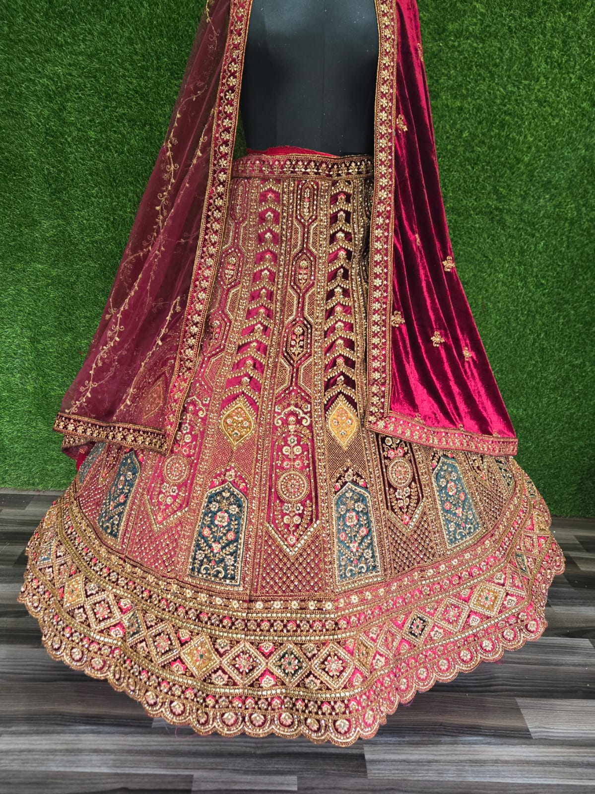 Bridal Special Velvet Zarkan Diamond Work Lehenga Choli