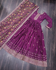 Stunning Glamours Chinon With Rich Sequence Embroidered Work Gown
