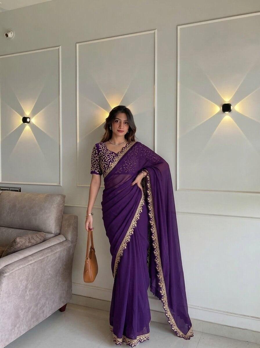 Party-wear Rangoli Silk Embroidery Cutwork Designer Saree