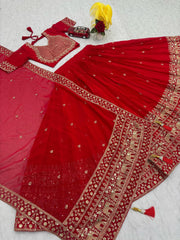 Red Sequence Embroidery Work Georgette Lehenga choli