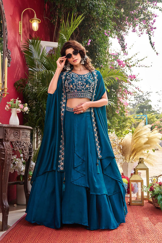 Wedding Special Vichitra Silk Lehenga Choli With Shrug