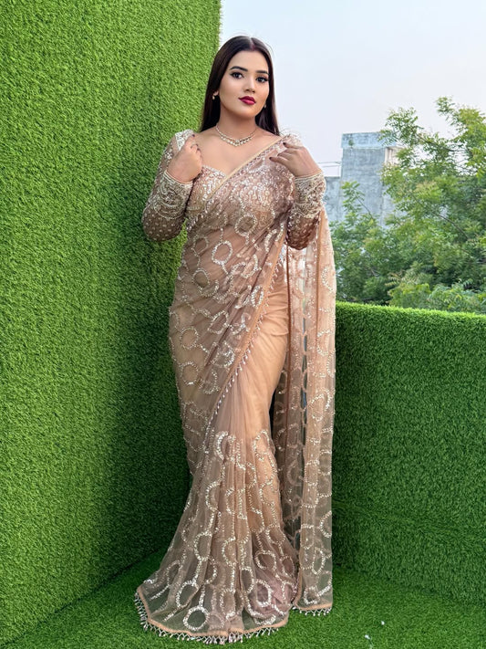 Bollywood Blockbuster Sequence Designer Sequins Embroidery Work Saree