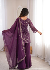 Party-wear Crunchy Silk Embroidery Sequence Work Sharara