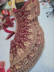 Coffee Colour Trending Heavy Velvet With Zarkan Diamond & Embroidery Work Bridal Lehenga