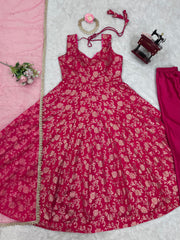 Beautiful Pink Jacquard Silk Gown