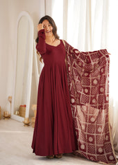 Upcoming Festivities Special Roman Chanderi Silk Big Flair Anarkali Gown