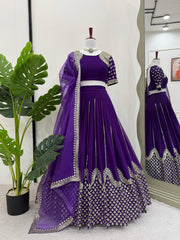 Wedding Special Purple Georgette Thread With Sequence Work Lehenga Choli