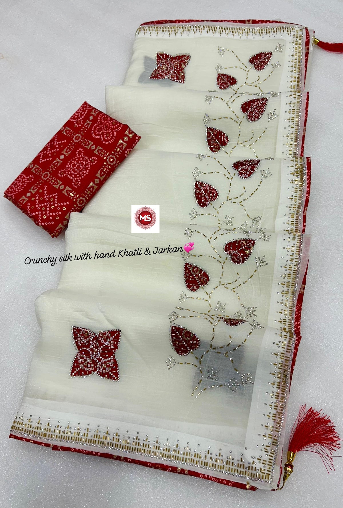 Festive Special Crunchy Silk With Bandhani & Jarkan Embroidery Work Saree