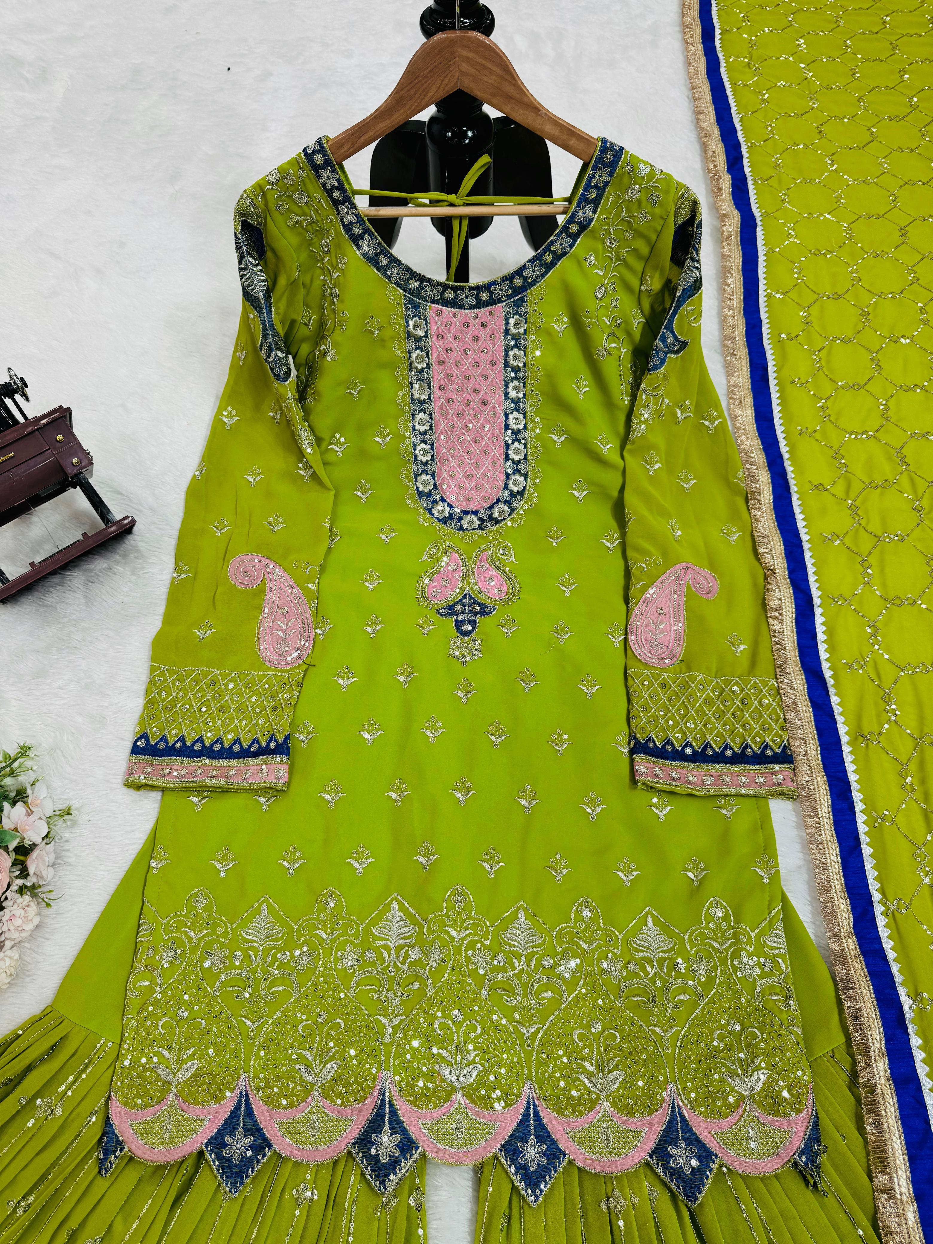 Beautiful Party-wear Georgette Thread With Sequence Work Sharara