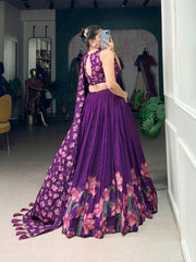 Beautiful Traditional Tussar Silk Floral Print With Foil Work Lehenga Choli