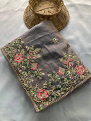 Party-wear Moss Chiffon Embroidery Cutwork Saree