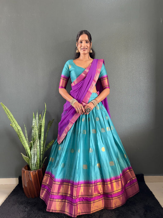 South Indian Festival Special Cotton Big Border Woven Half Saree