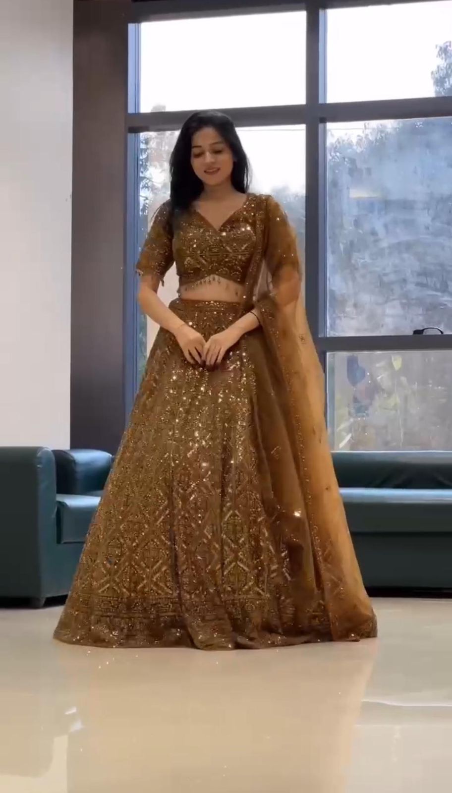 Party-wear Soft Butterfly Embroidery Sequence Work Lehenga Choli