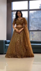 Party-wear Soft Butterfly Embroidery Sequence Work Lehenga Choli