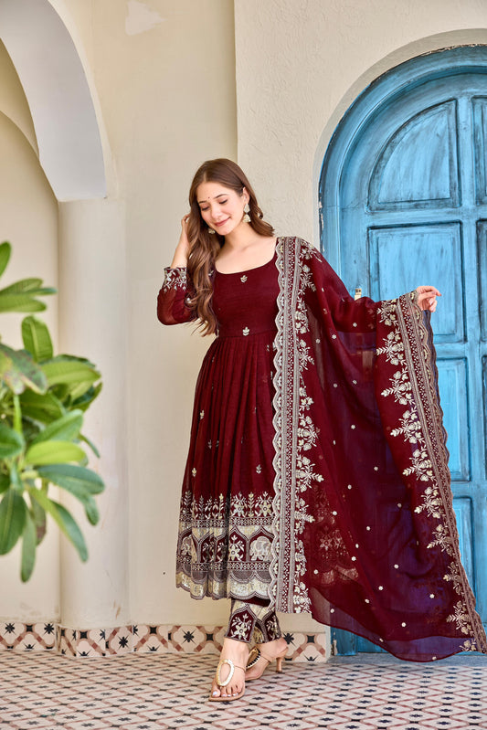 Party-wear Crunchy Silk Designer Embroidery With Sequin & Thread Detailing Gown