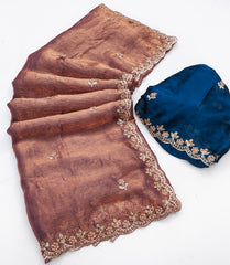 Party-wear Fendy Chiffon Flower Embroidery With Hand Moti Work Saree