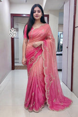 Beautiful Gold Crush Silk With Multi Pita Work Saree