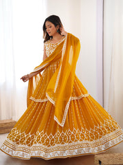 Beautiful Party-wear Georgette Thread With Sequence Work Lehenga With Top