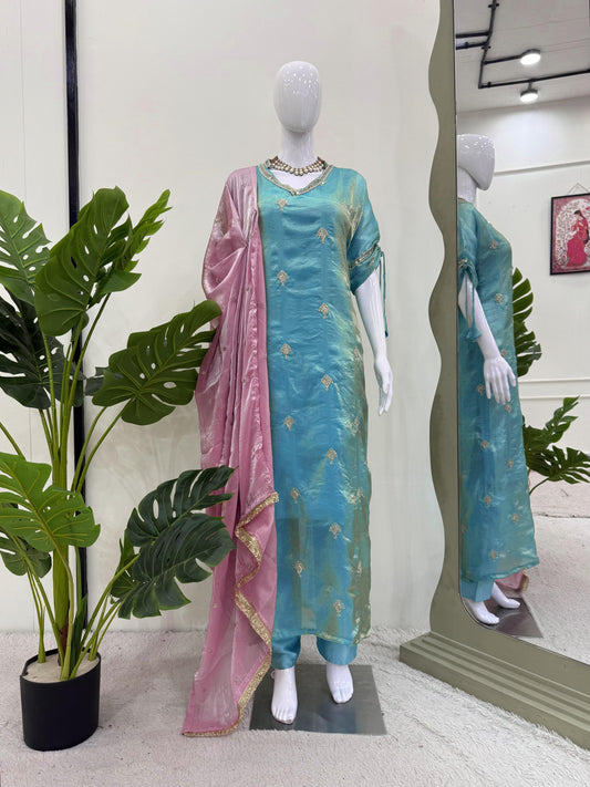 Stunning Japan satin Work Salwar Suit