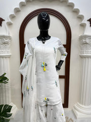 Beautiful Mull Chanderi Cotton With Thread Work Suit