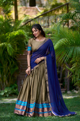 South Style Poly Cotton Half Saree, Paired With An Elegant Lehenga Choli