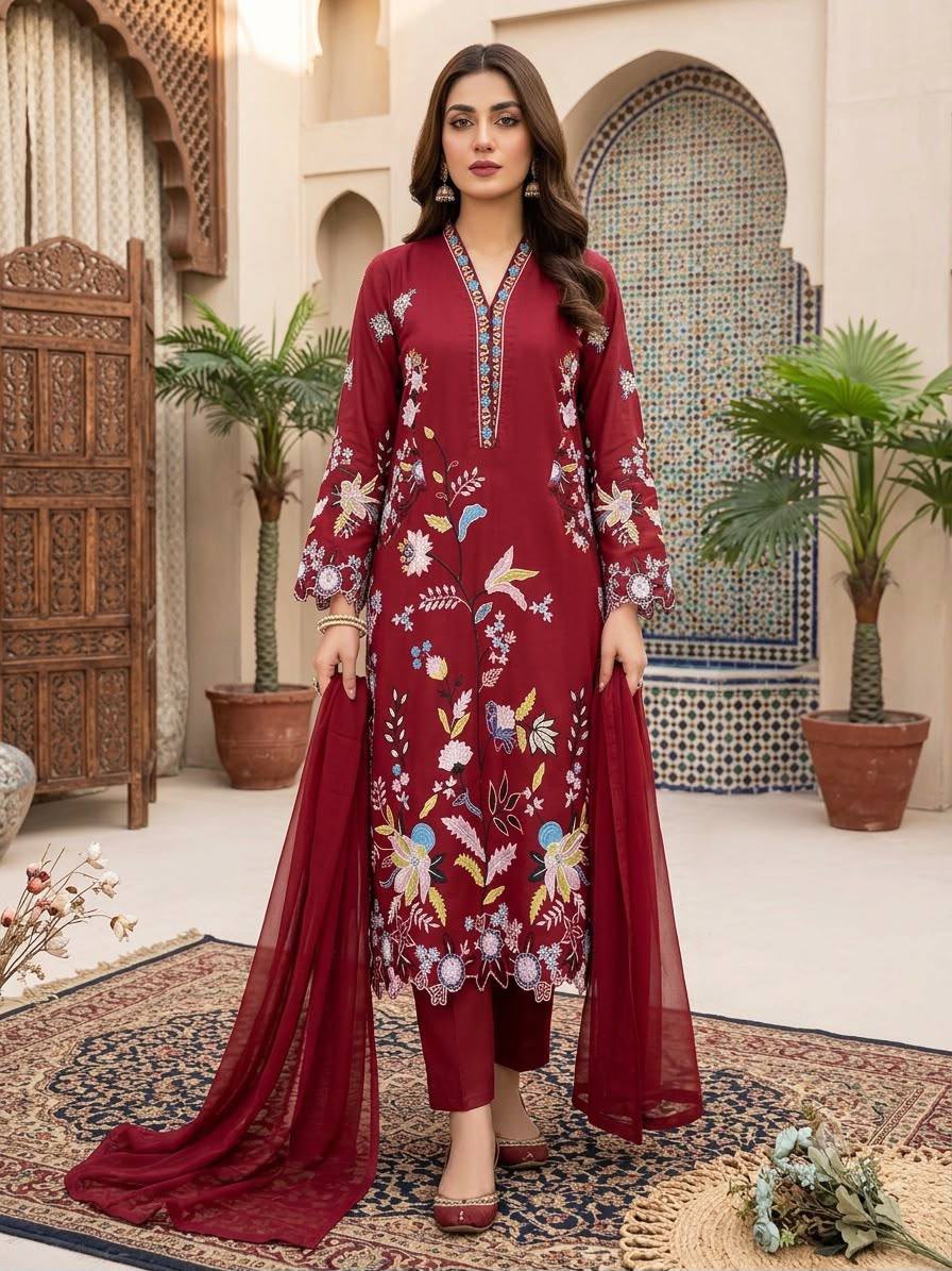 Festive Special Glass Roman Embroidery Work Salwar Suit