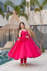Festivities Special Pure Roman Silk Chanderi Fabric Stitched Gown