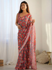 Beautiful Georgette Printed With Mirror Work Saree