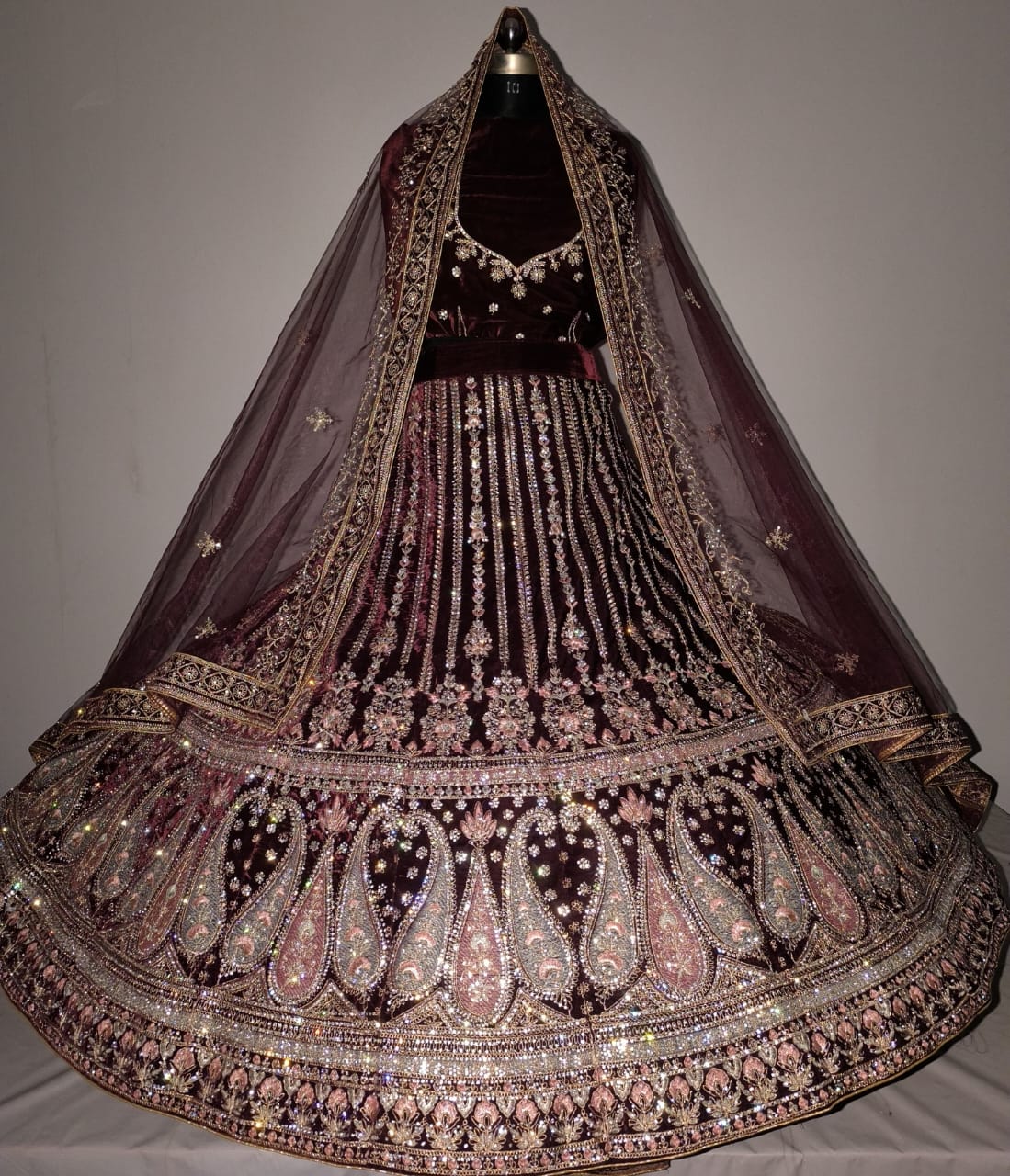 Wedding Special  Heavy Velvet Zarkan Diamond Work Bridal Lehenga Choli