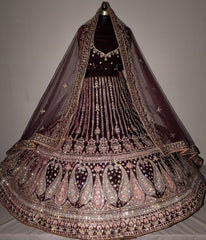 Wedding Special  Heavy Velvet Zarkan Diamond Work Bridal Lehenga Choli