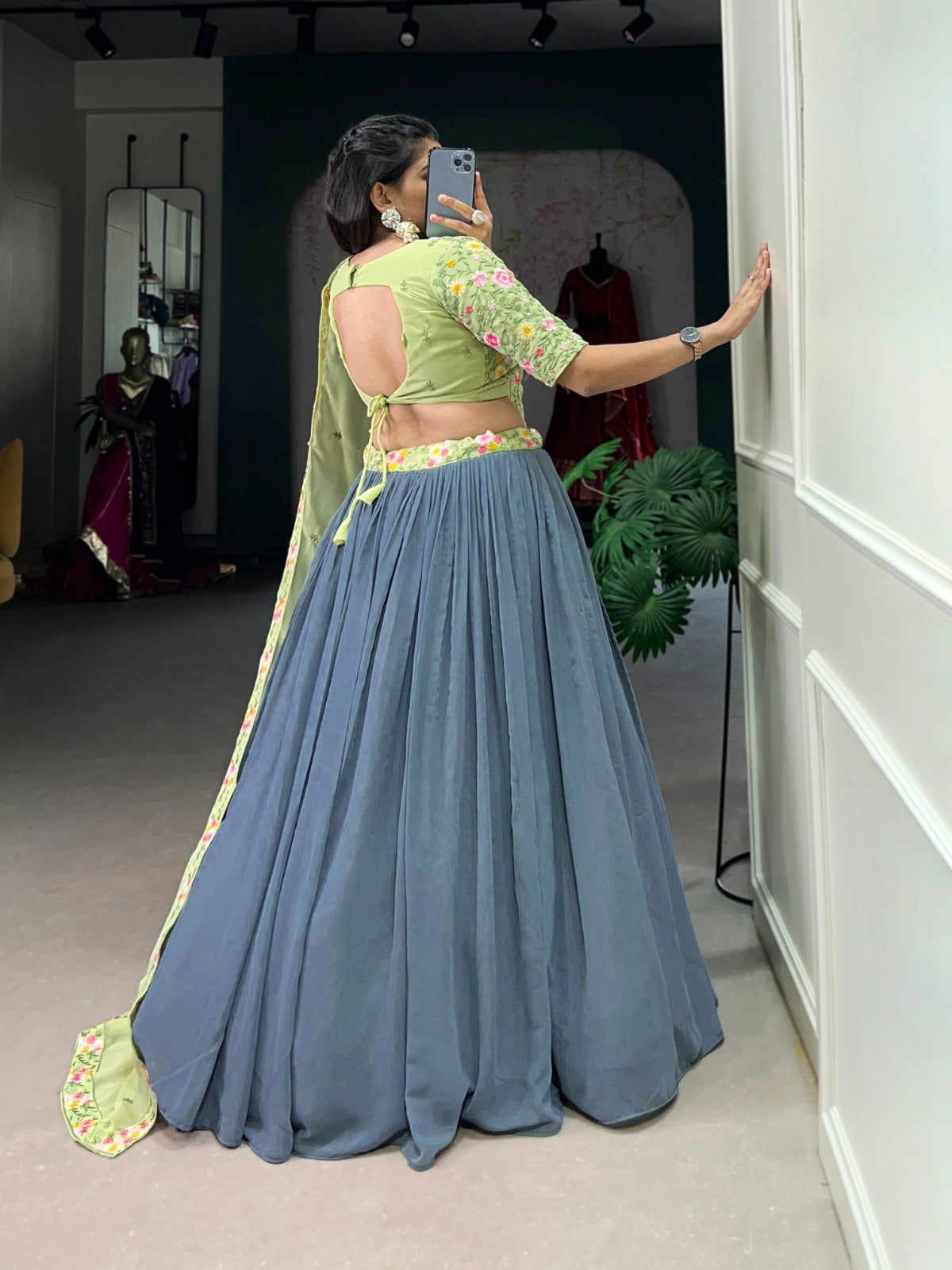 Radiate Soft Glamour In Gray & Pista Bridesmaid Attire Lehenga Choli