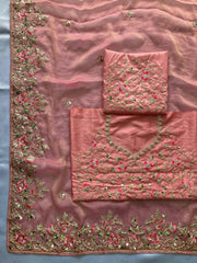 Party-wear Moss Chiffon Embroidery Cutwork Saree