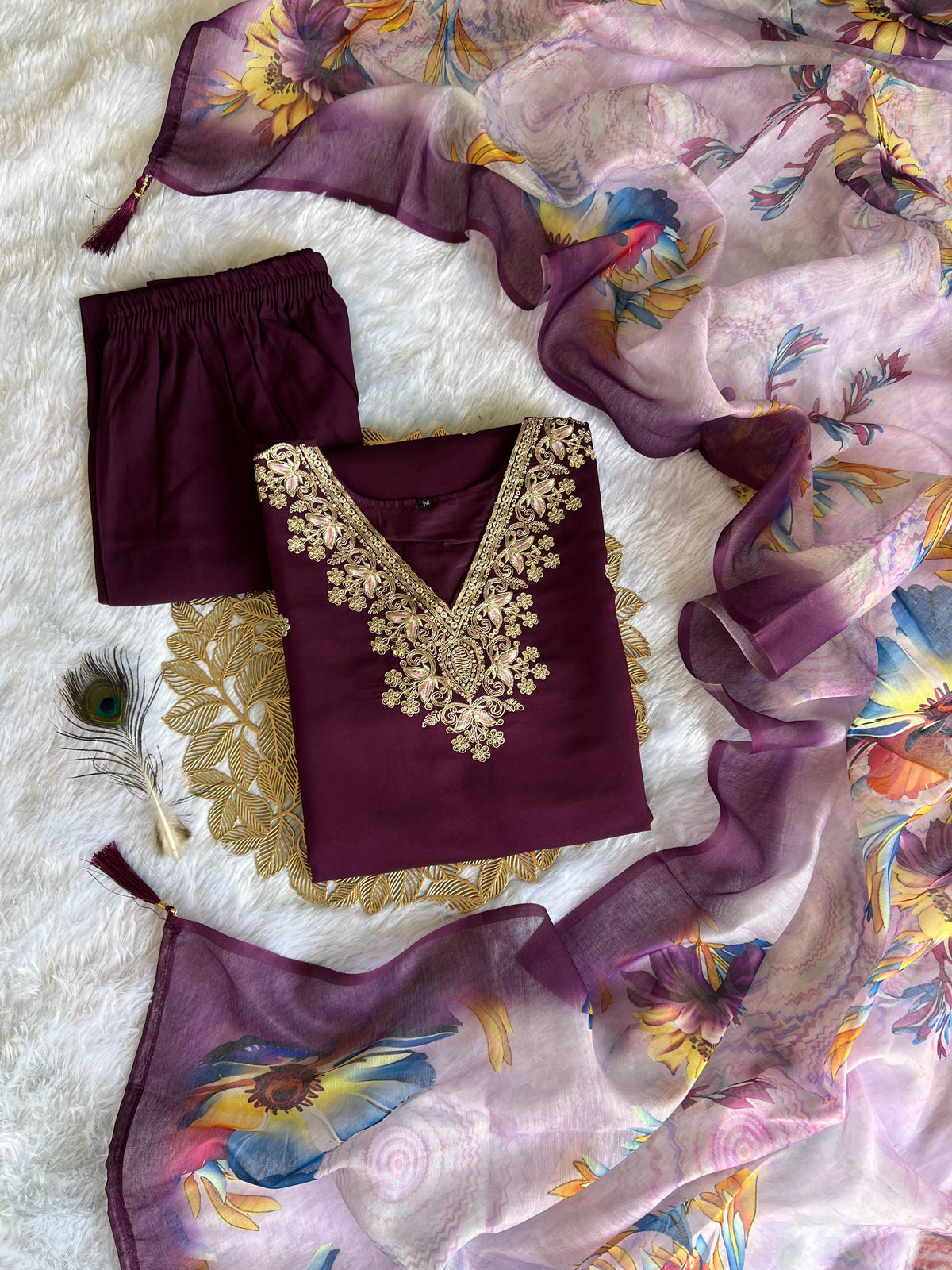 Beautiful Purple Roman Silk Embroidery With Sequence Work Dress