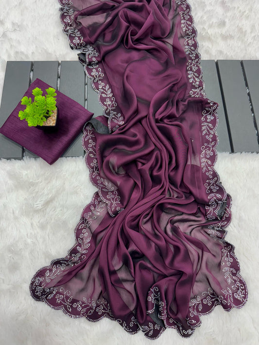 Party-wear Rangoli Silk Shining Handmade Diamond Panel Work Saree