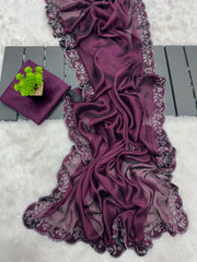 Party-wear Rangoli Silk Shining Handmade Diamond Panel Work Saree