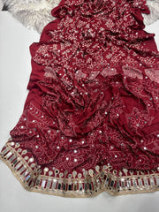 Designer Pure Satin Silk Real Mirror Work Saree