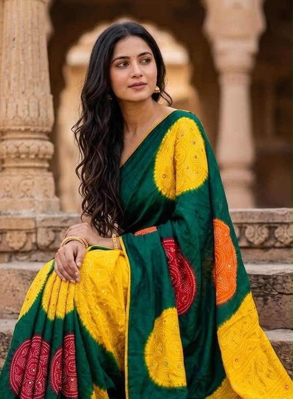 Beautiful Moss Bandhani Printed Saree