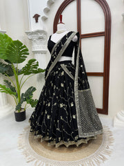 Trendy Black Georgette Thread Sequence Work Lehenga Saree