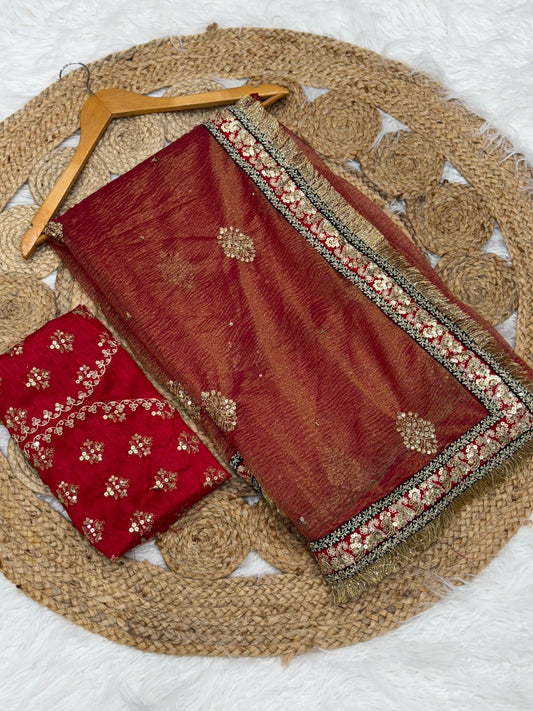 Festive Special Shimmery Tissue Embroidery Work Saree