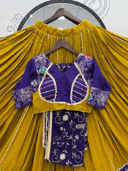 Navratri Special Pure Cotton Embroidery Thread Work Lehenga Choli With Stitched Blouse