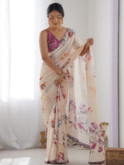 Beautiful Georgette Printed With Mirror Work Saree